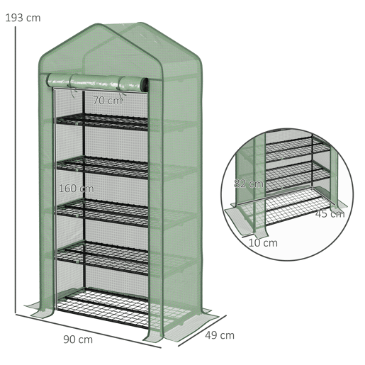 Outsunny Estufa de Jardim de 5 Prateleiras Estufa Resistente com 1 Porta com Fecho de Correr Anti-UV Desenhho Alargado e Prateleiras para Cultivo de Plantas em Terraço Pátio 90x49x193 cm Verde