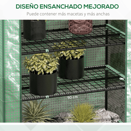 Outsunny Estufa de Jardim de 5 Prateleiras Estufa Resistente com 1 Porta com Fecho de Correr Anti-UV Desenhho Alargado e Prateleiras para Cultivo de Plantas em Terraço Pátio 90x49x193 cm Verde