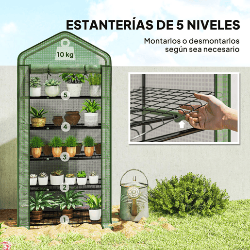 Outsunny Estufa de Jardim de 5 Prateleiras Estufa Resistente com 1 Porta com Fecho de Correr Anti-UV Desenhho Alargado e Prateleiras para Cultivo de Plantas em Terraço Pátio 90x49x193 cm Verde