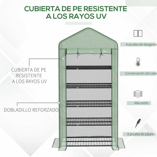 Outsunny Estufa de Jardim de 5 Prateleiras Estufa Resistente com 1 Porta com Fecho de Correr Anti-UV Desenhho Alargado e Prateleiras para Cultivo de Plantas em Terraço Pátio 90x49x193 cm Verde