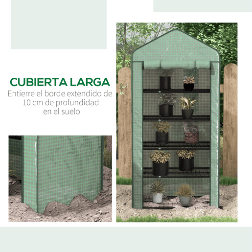 Outsunny Estufa de Jardim de 5 Prateleiras Estufa Resistente com 1 Porta com Fecho de Correr Anti-UV Desenhho Alargado e Prateleiras para Cultivo de Plantas em Terraço Pátio 90x49x193 cm Verde