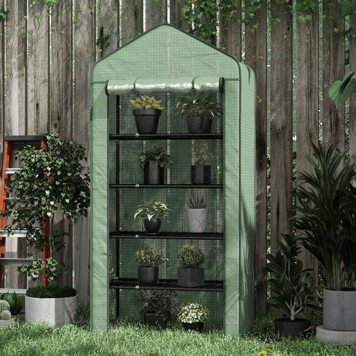Outsunny Estufa de Jardim de 5 Prateleiras Estufa Resistente com 1 Porta com Fecho de Correr Anti-UV Desenhho Alargado e Prateleiras para Cultivo de Plantas em Terraço Pátio 90x49x193 cm Verde