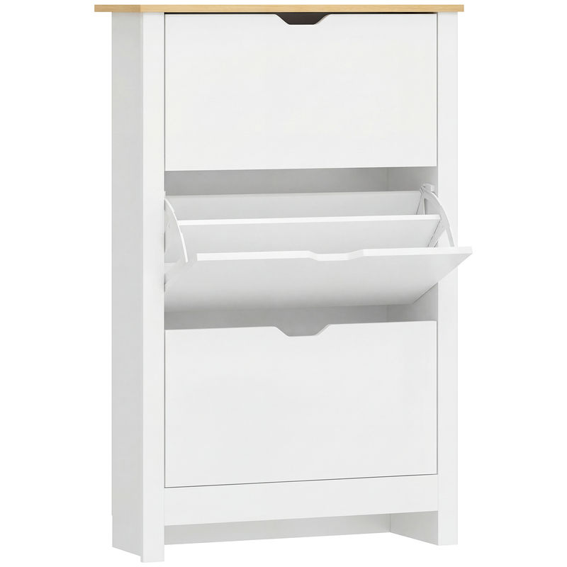 Homcom zapatero estrecho zapatero de entrada recibidor para 18 pares de zapatos con 3 cajones abatibles y estantes ajustables para pasillo 72x26x112 cm blanco
