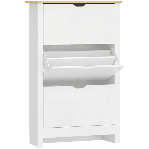 HOMCOM Sapateira Branca Estreita Armário Sapateiro Alto com 3 Gavetas Basculantes para 18 Pares de Sapatos e Prateleiras Ajustáveis para Corredor Entrada 72x26x112 cm