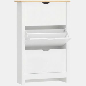 HOMCOM Sapateira Branca Estreita Armário Sapateiro Alto com 3 Gavetas Basculantes para 18 Pares de Sapatos e Prateleiras Ajustáveis para Corredor Entrada 72x26x112 cm