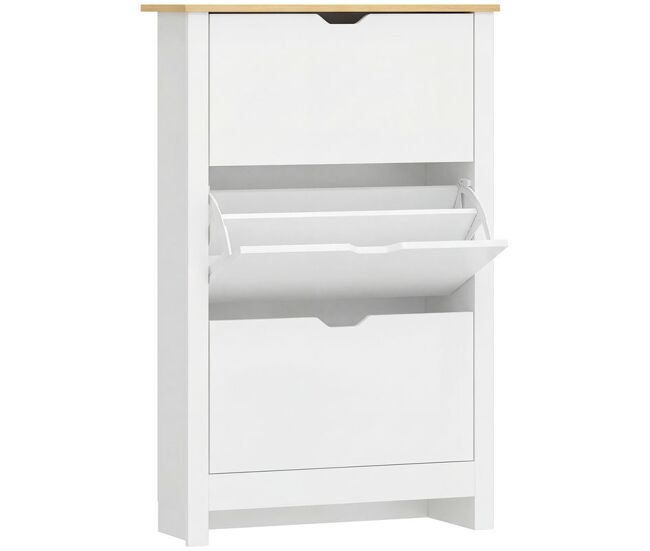 Homcom zapatero estrecho zapatero de entrada recibidor para 18 pares de zapatos con 3 cajones abatibles y estantes ajustables para pasillo 72x26x112 cm blanco
