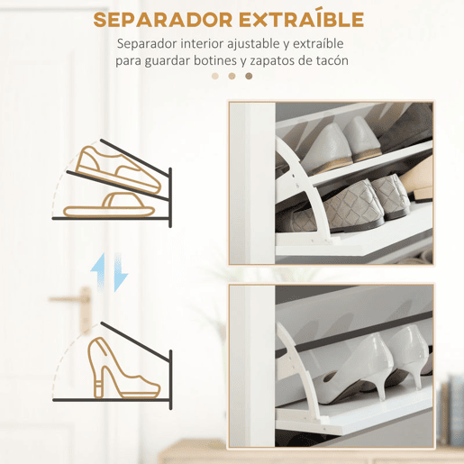 HOMCOM Sapateira Branca Estreita Armário Sapateiro Alto com 3 Gavetas Basculantes para 18 Pares de Sapatos e Prateleiras Ajustáveis para Corredor Entrada 72x26x112 cm