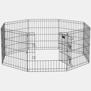PawHut Parque para Cães 8 Painéis 61x61cm Dobráveis Gaiola Metálica para Animais de Estimação com Porta e Dupla Fechadura para Jardim Pátio Exterior Preto