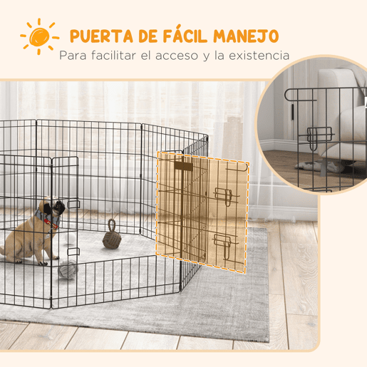 PawHut Parque para Cães 8 Painéis 61x61cm Dobráveis Gaiola Metálica para Animais de Estimação com Porta e Dupla Fechadura para Jardim Pátio Exterior Preto