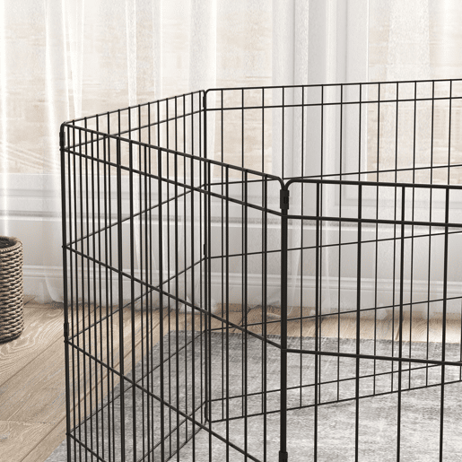 PawHut Parque para Cães 8 Painéis 61x61cm Dobráveis Gaiola Metálica para Animais de Estimação com Porta e Dupla Fechadura para Jardim Pátio Exterior Preto