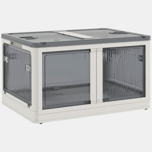 HOMCOM Caixa de Armazenamento Empilhável com Tampa 69L Caixa Organizadora Dobrável com Rodas Contentor de Plástico com Acesso a 5 Lados 60x42x34 cm Branco