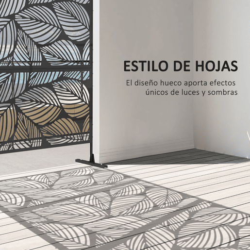 Outsunny Biombo de Exterior Separador de Ambientes com 3 Peças com Padrão de Flores Grande e Estrutura de Aço Ecrã de Privacidade para Pátio Varanda Jardim 122x45x198 cm Preto