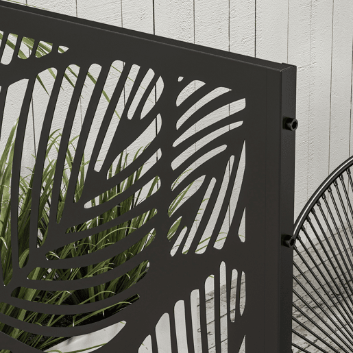 Outsunny Biombo de Exterior Separador de Ambientes com 3 Peças com Padrão de Flores Grande e Estrutura de Aço Ecrã de Privacidade para Pátio Varanda Jardim 122x45x198 cm Preto