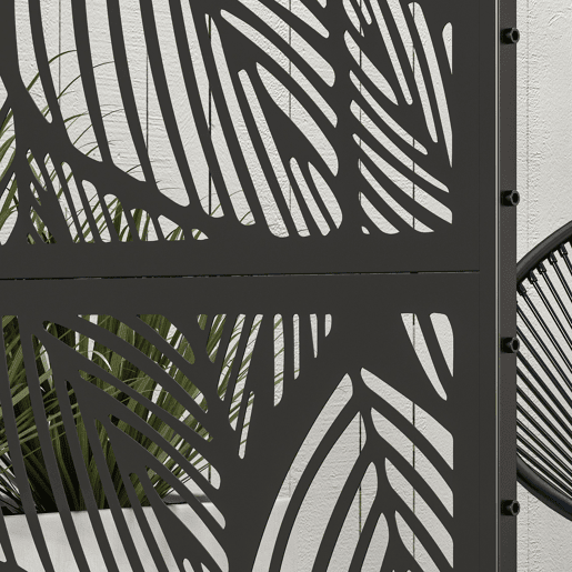 Outsunny Biombo de Exterior Separador de Ambientes com 3 Peças com Padrão de Flores Grande e Estrutura de Aço Ecrã de Privacidade para Pátio Varanda Jardim 122x45x198 cm Preto