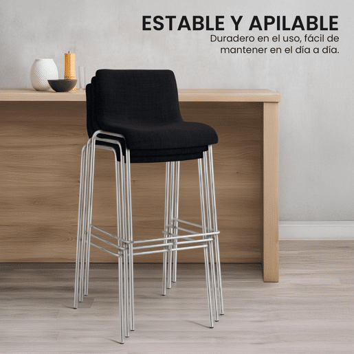 Juego de 2 taburetes de bar Hover, tela, base de cuatro patas Negro 48X43X100 cm