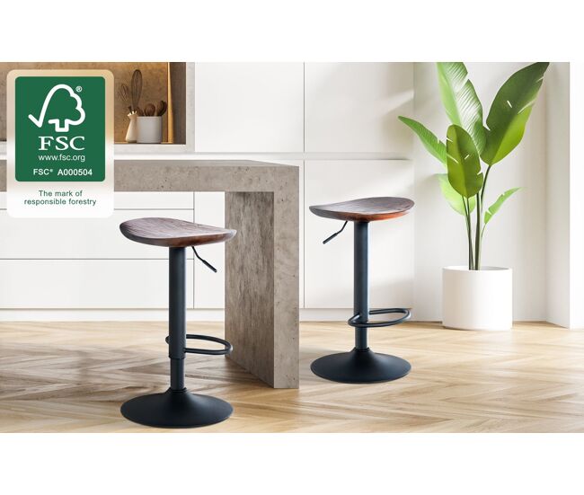 Taburete de bar eskelde con base metálica madera nogal 38.5x41x56 cm