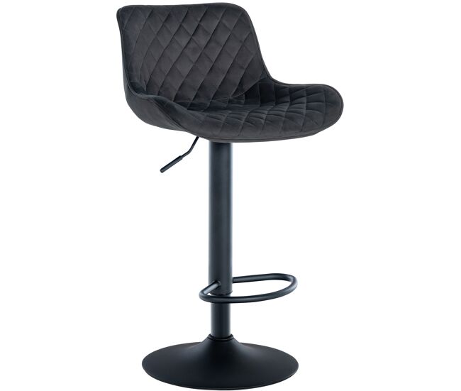 La silla de cocina ajustable en altura está tapizada en tela, terciopelo o polipiel. su tapizado cuenta con costuras decorativas en forma de rombo que aportan un toque elegante al asiento. la base es metálica en forma de trompeta.