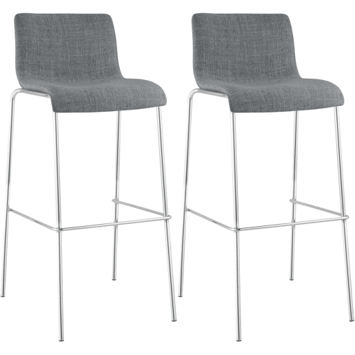 Juego de 2 taburetes de bar Hover, tela, base de cuatro patas Gris claro 48X43X100 cm