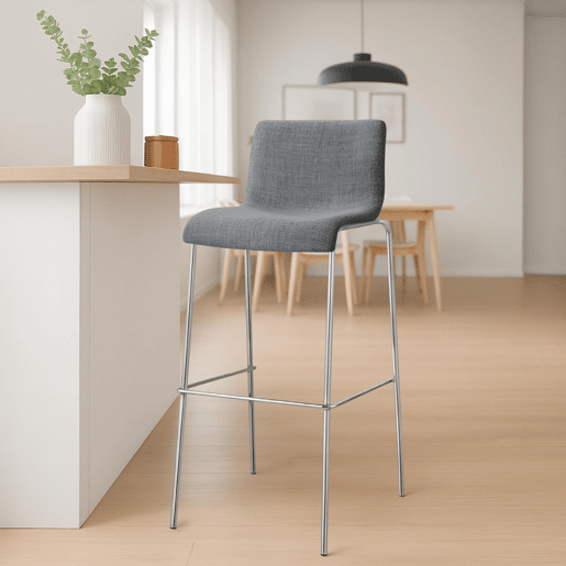 Juego de 2 taburetes de bar Hover, tela, base de cuatro patas Gris claro 48X43X100 cm