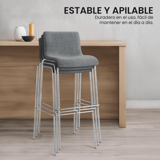 Juego de 2 taburetes de bar Hover, tela, base de cuatro patas Gris claro 48X43X100 cm