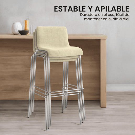 Juego de 2 taburetes de bar Hover, tela, base de cuatro patas Crema 48X43X100 cm