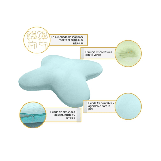 Almofada de Espuma com Memória em Forma de Borboleta com Gel Refrescante, Dupla Face Refrescante, Infusão de Chá Verde