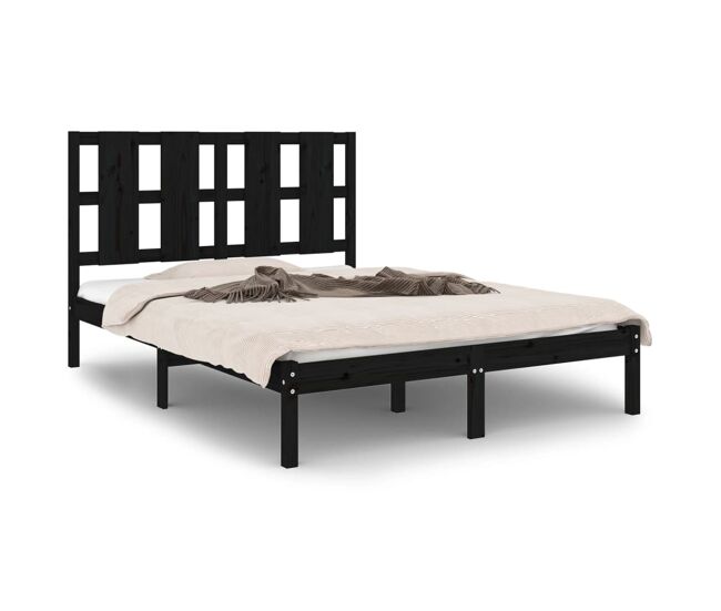 Estructura de cama de madera maciza de pino negra 140x190 cm