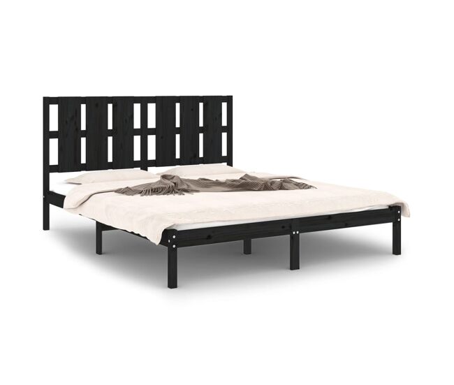 Estructura de cama madera maciza king size negro 150x200 cm