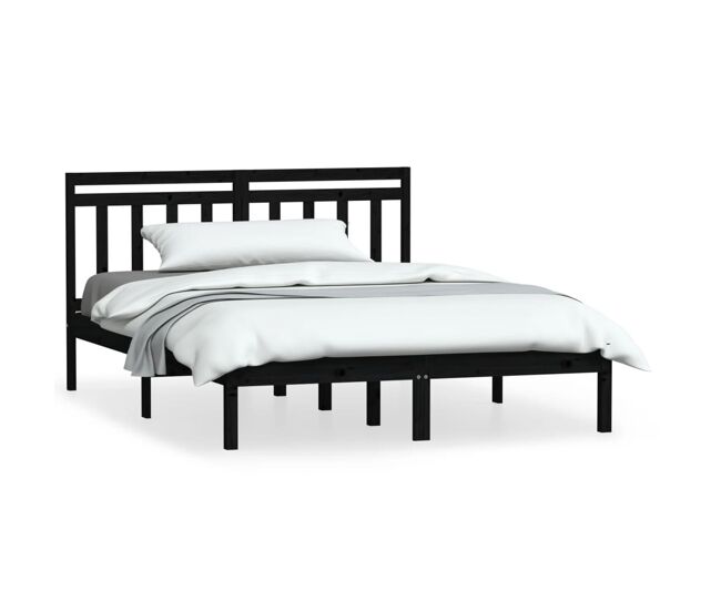Estructura de cama de madera maciza de pino negro 140x190 cm