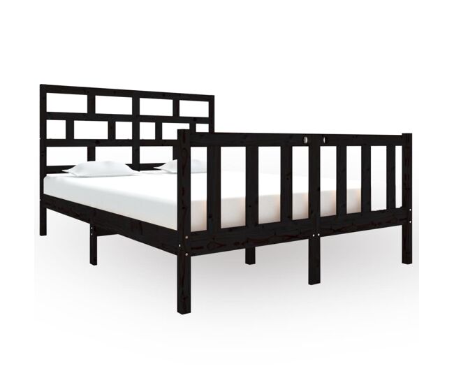 Estructura de cama madera maciza de pino negro 135x190 cm