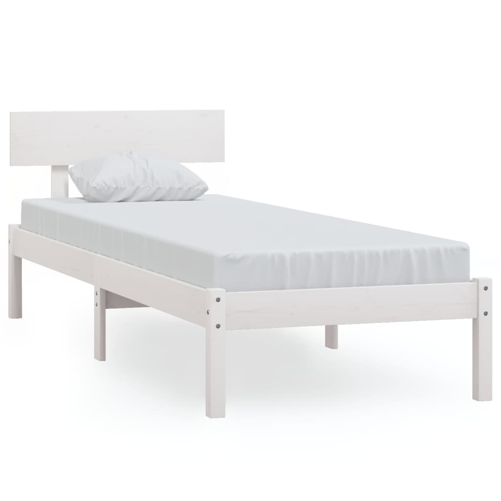 Estructura cama madera pino pequeña individual blanca 75x190 cm