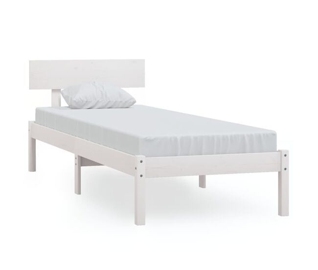Estructura cama madera pino pequeña individual blanca 75x190 cm