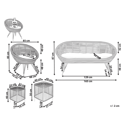 Conjunto de jardim com mesa 3 lugares MARATEACESENATICO Rattan Natural