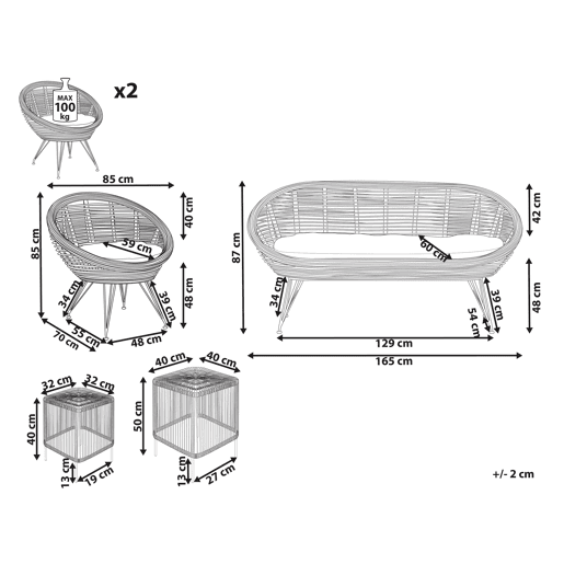 Conjunto de jardim com mesa 4 lugares MARATEACESENATICO Rattan Natural