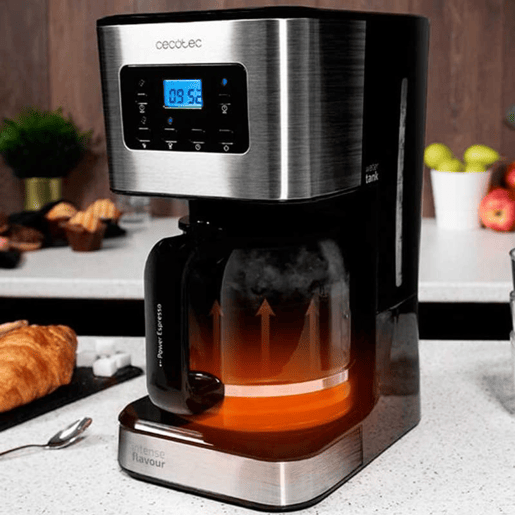 Cecotec Máquina de café de filtro, para 12 chávenas, com acabamentos em aço inoxidável e intensificador de aroma.