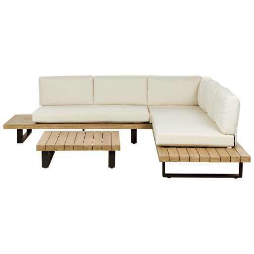 Conjunto de sofás de jardim de canto 5 lugares MYKONOS à direita Madeira de Acácia certificada Branco creme