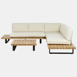 Conjunto de sofás de jardim de canto 5 lugares MYKONOS à direita Madeira de Acácia certificada Branco creme