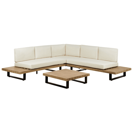 Conjunto de sofás de jardim de canto 5 lugares MYKONOS à direita Madeira de Acácia certificada Branco creme