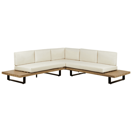 Conjunto de sofás de jardim de canto 5 lugares MYKONOS à direita Madeira de Acácia certificada Branco creme