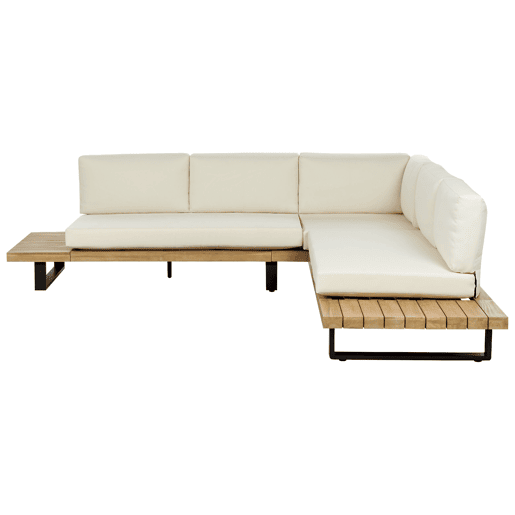 Conjunto de sofás de jardim de canto 5 lugares MYKONOS à direita Madeira de Acácia certificada Branco creme