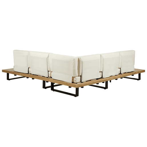 Conjunto de sofás de jardim de canto 5 lugares MYKONOS à direita Madeira de Acácia certificada Branco creme