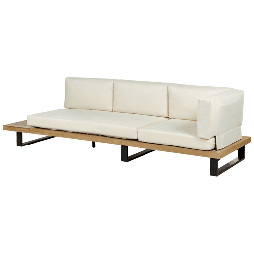 Conjunto de sofás de jardim de canto 5 lugares MYKONOS à direita Madeira de Acácia certificada Branco creme