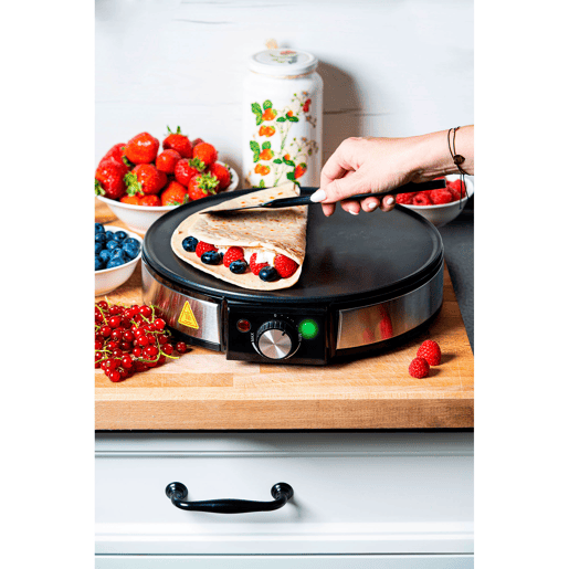 Briebe CM1137 Máquina de Fazer Crepes, Diámetro 30cm, Placa Antiaderente, Temperatura Ajustável, 1600, Preto