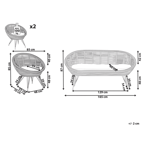 Conjunto de sofás de jardim 4 lugares MARATEA Rattan Natural