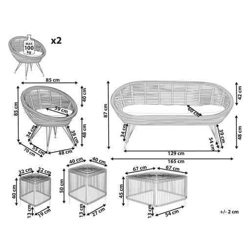 Conjunto de jardim com mesa 4 lugares MARATEACESENATICO Rattan Natural