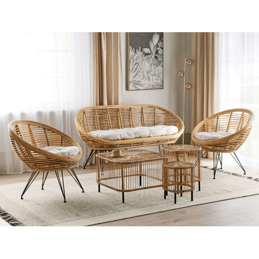 Conjunto de jardim com mesa 4 lugares MARATEACESENATICO Rattan Natural