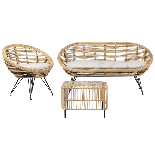 Conjunto de jardim com mesa 3 lugares MARATEACESENATICO Rattan Natural