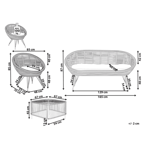 Conjunto de jardim com mesa 3 lugares MARATEACESENATICO Rattan Natural