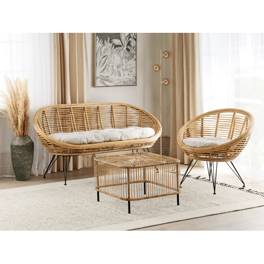 Conjunto de jardim com mesa 3 lugares MARATEACESENATICO Rattan Natural