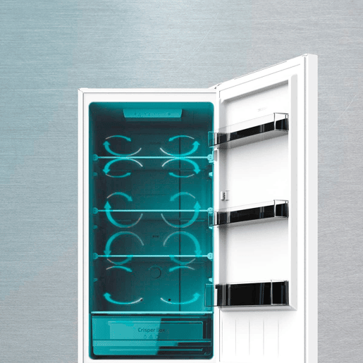 Cecotec Frigorífico Combi White com capacidade de 250 l, 180 cm de altura e 55 cm de largura, classe E, com sistema Multi Air Flow, Total No Frost e gaveta para produtos frescos, adaptável a todas as suas necessidades.